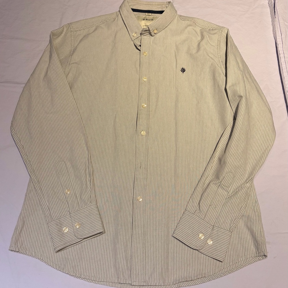 SMUG Men’s Gray White Striped Long Sleeve Button Down Size XL